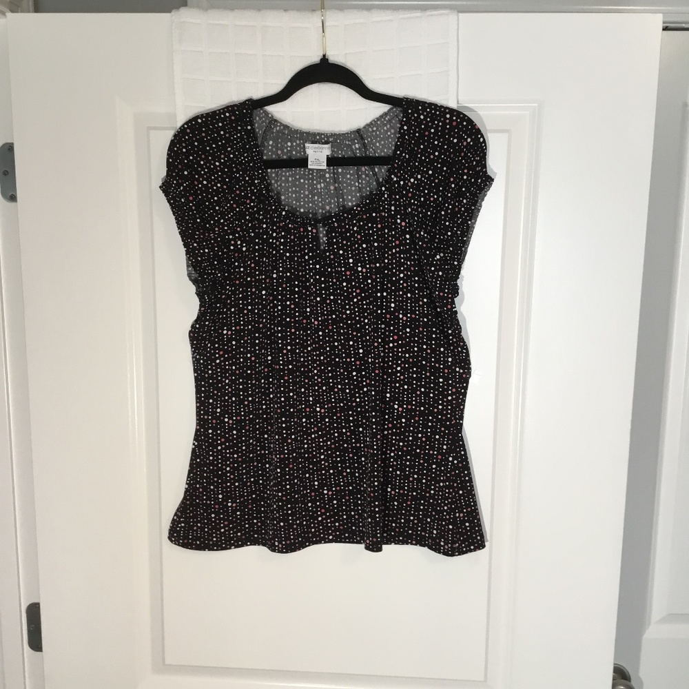 Liz Claiborne Ladies Pullover Polka Dot Top Black/ Pink/ White PXL